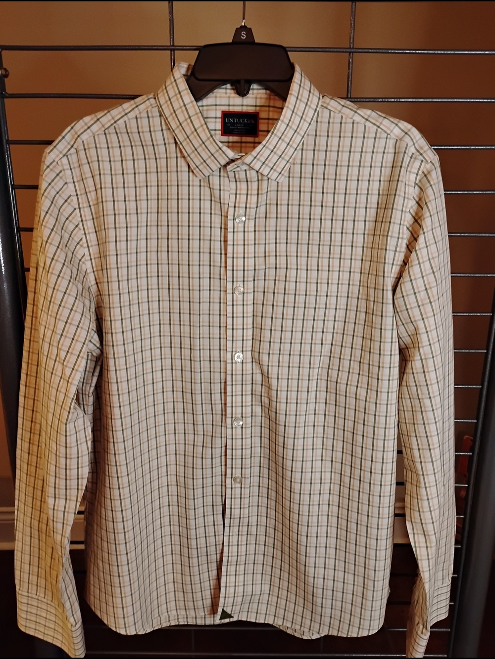 Untuckit‎ Men's Cream Plaid Button-Down Shirt Size Large